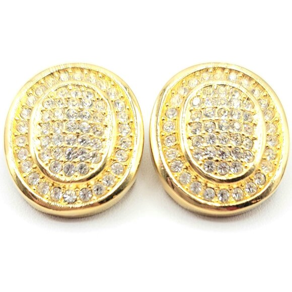 Christian Dior Goldtone Oval Pave Clip On Earrings - Picture 5 of 7